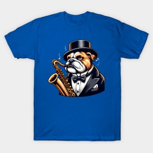 Bulldog Playing Saxophone T-Shirt